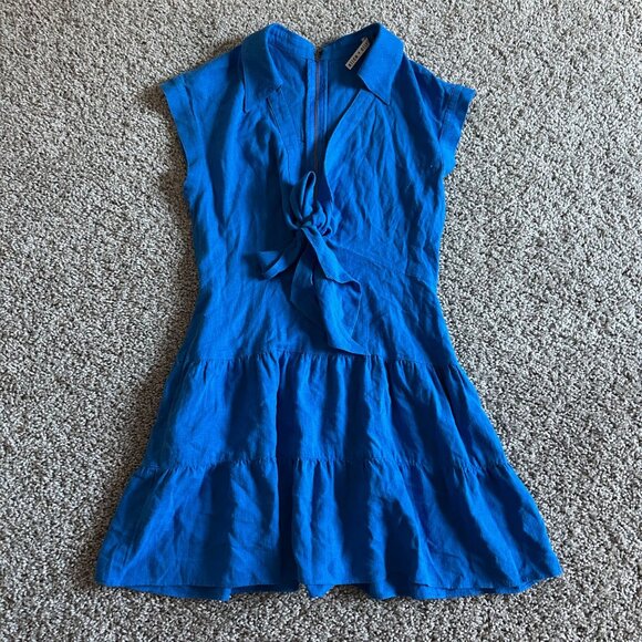 Alice + Olivia Womens Sz 4 Mila Blue Linen-Blend Mini Dress - Picture 13 of 14